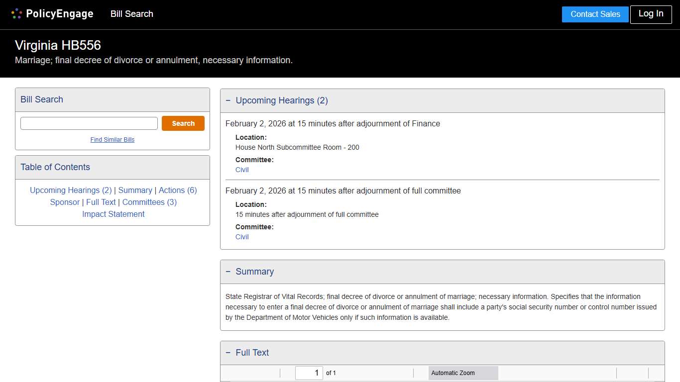 HB556 Virginia 2026 Marriage; final decree of divorce or annulment, necessary information. - Legislative Tracking PolicyEngage